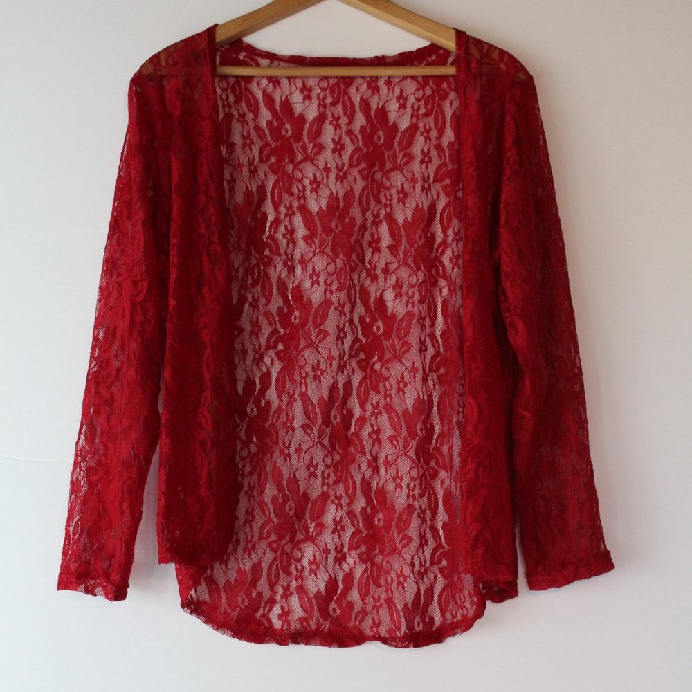 Lace Red Open Cardigan Kangying, Size XXL; Boho, Elegant